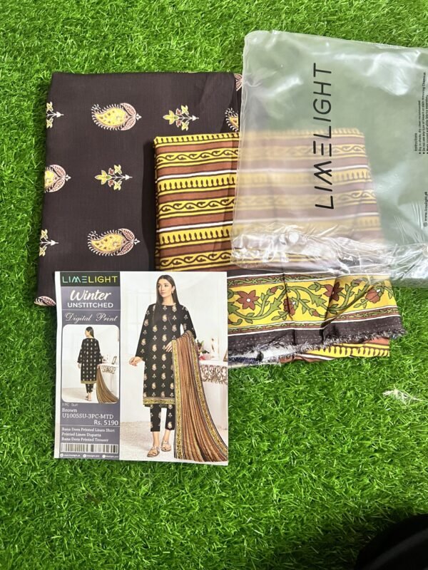 Limelight 3 piece linen unstitched (Dark Brown)