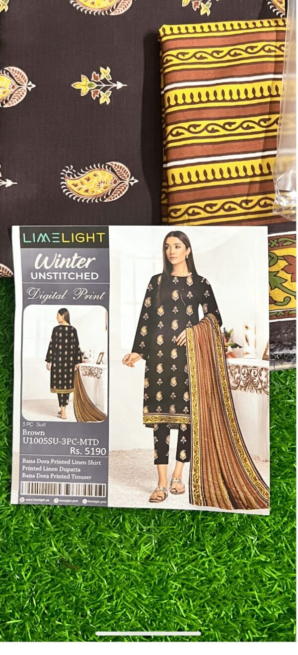 Limelight 3 piece linen unstitched (Dark Brown)